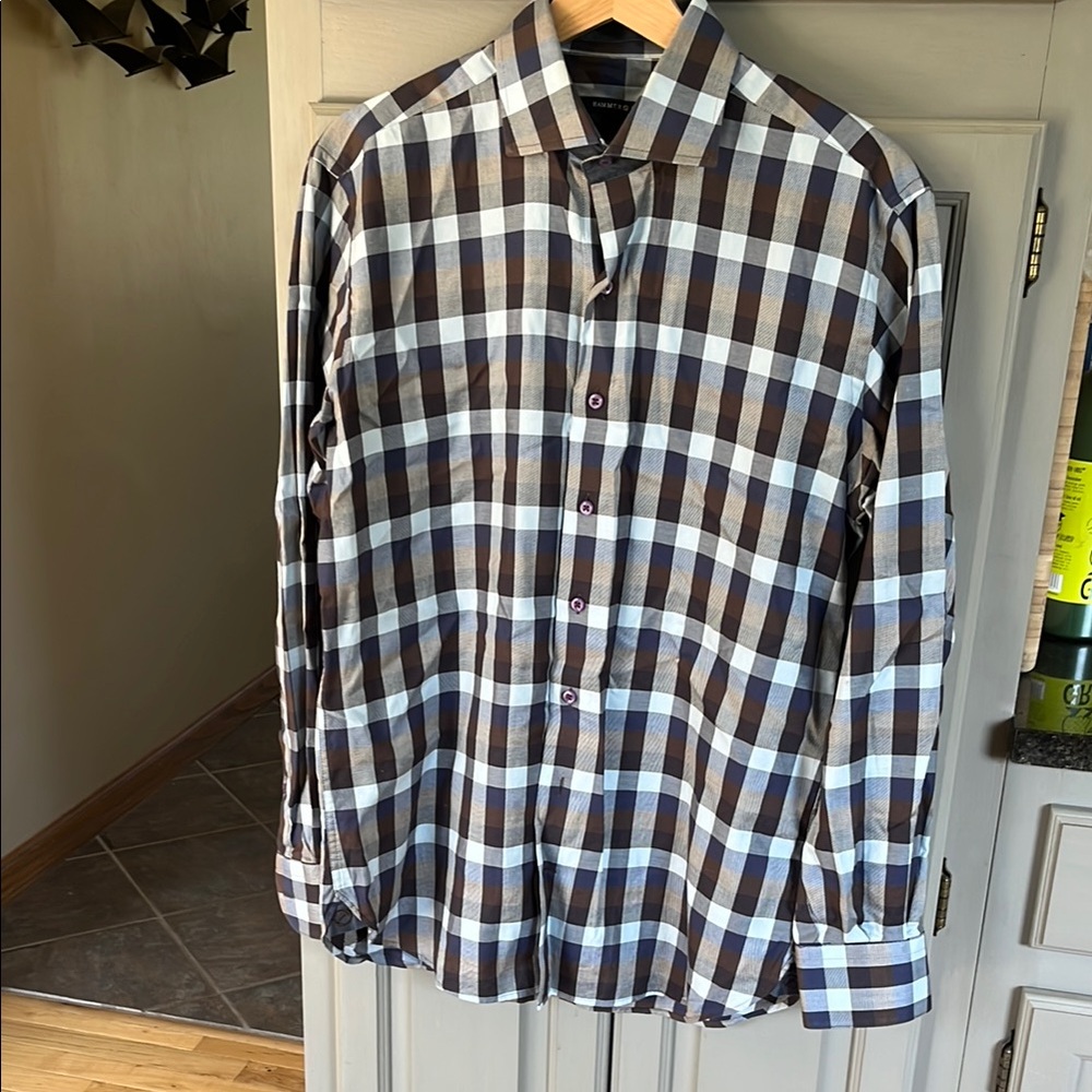 Black and White Casual Button Down Shirt with Bold Checkered Design